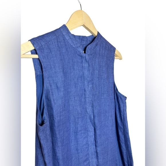 Anne Klein 100% Linen Chambray Sleeveless Mandarin Collar swing Dress Size Small - Picture 7 of 12